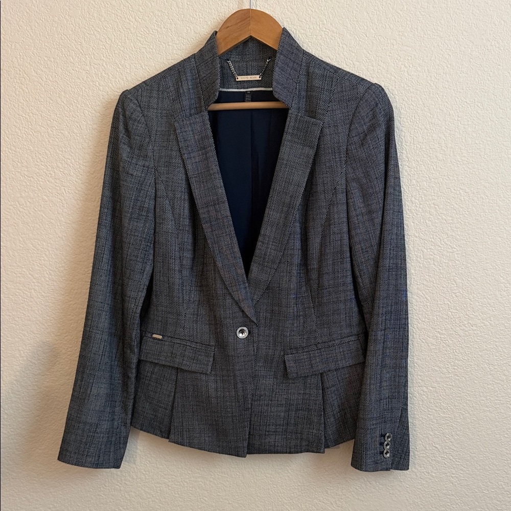WHBM White House Black Market Gray Blue Plaid Tailored Blazer Size 10